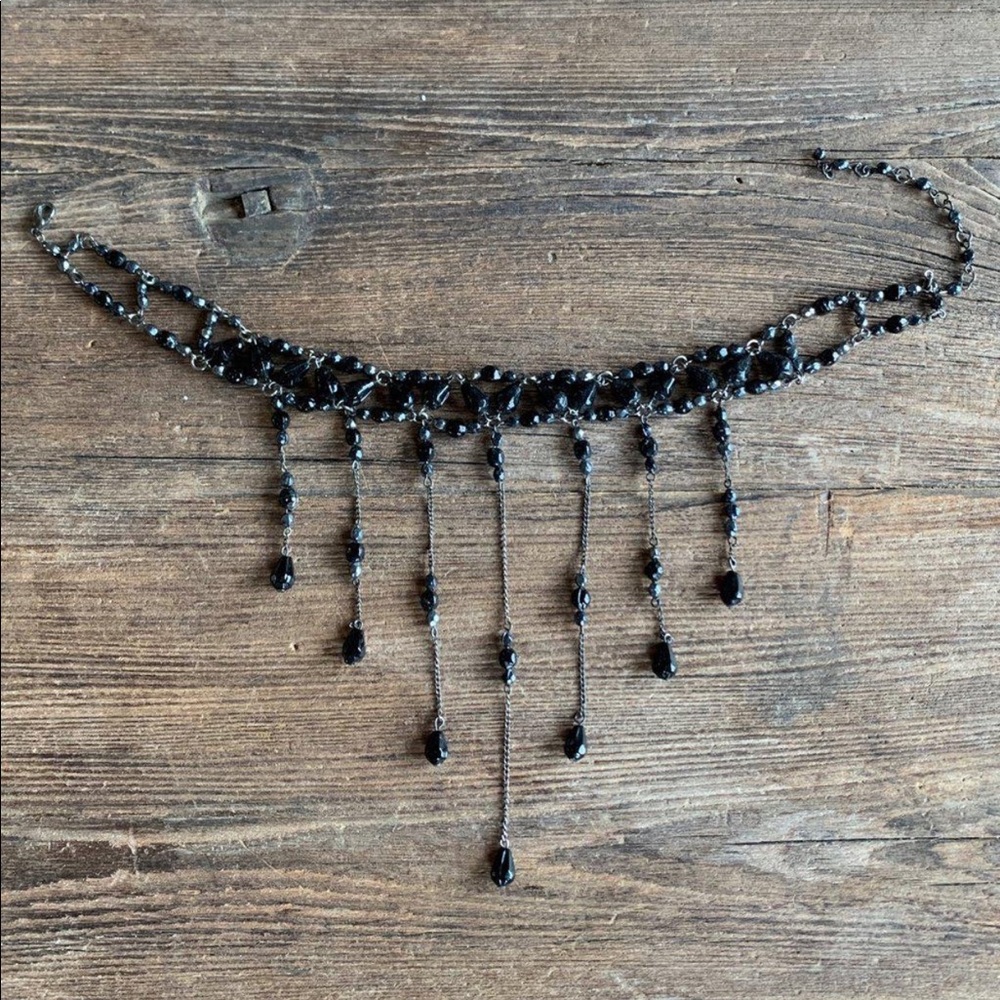 Black Beaded Drop Necklace